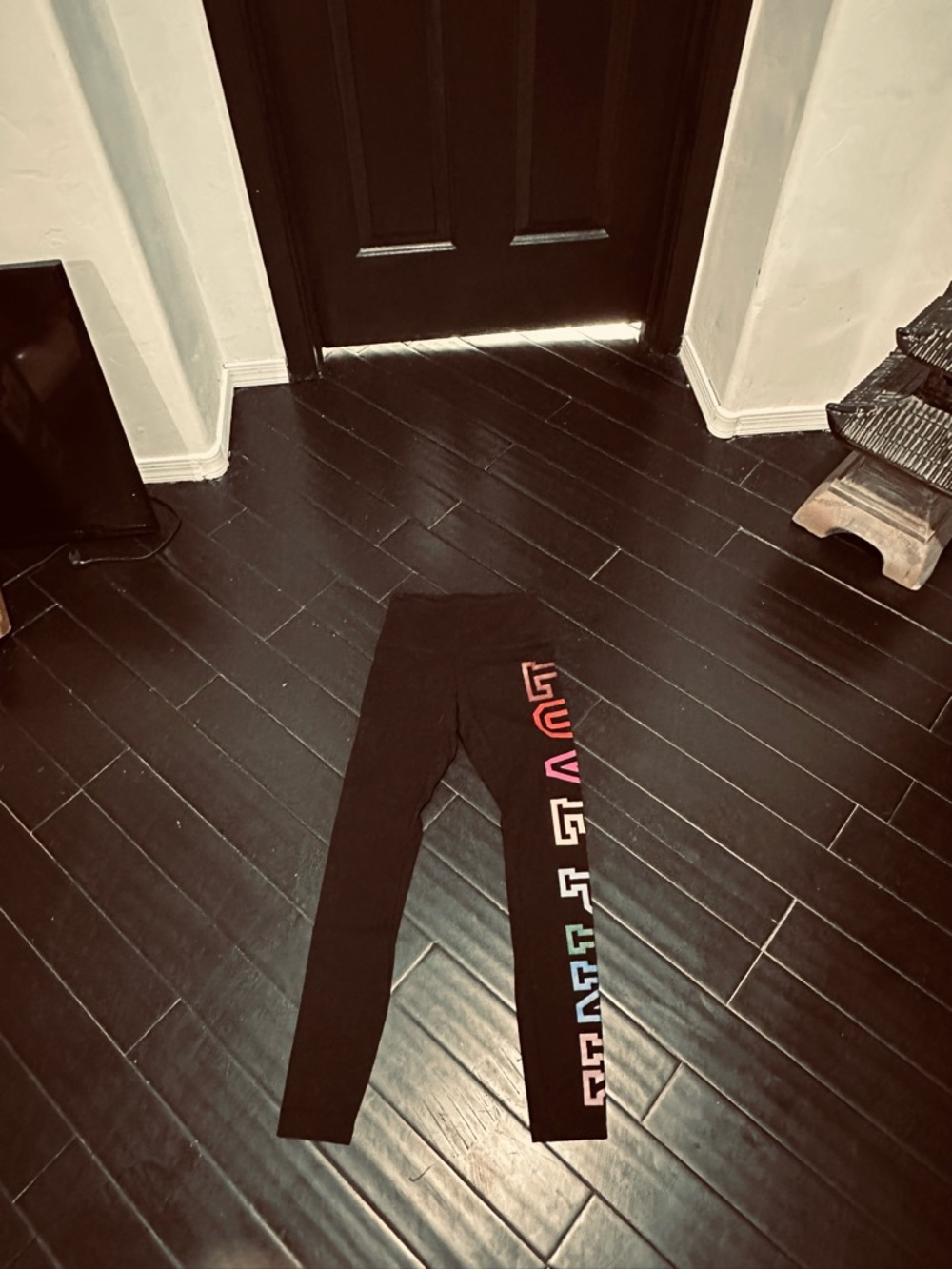 PINK Victoria's Secret Black Leggings with Rainbow Logo